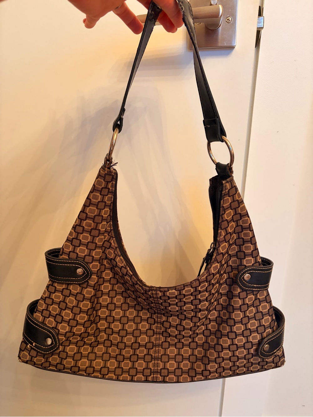 Vintage Y2K Nine West Geometric Brown Shoulder Bag | 90s 2000s Hobo Purse Style - Picture 3 of 11